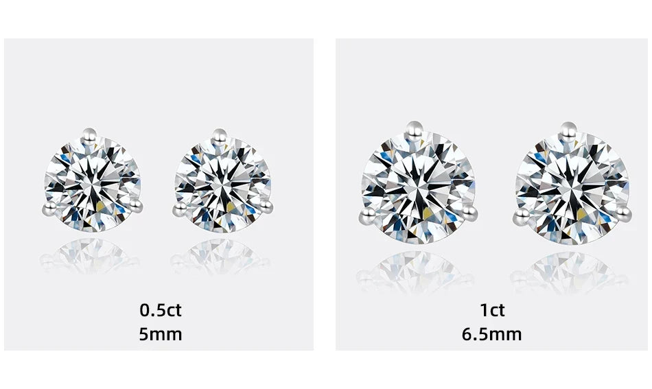 Three-Prong Round Moissanite Stud Earrings in Silver