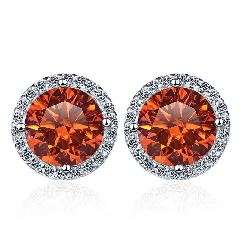 Colored Round Halo Moissanite Stud Earrings in Silver