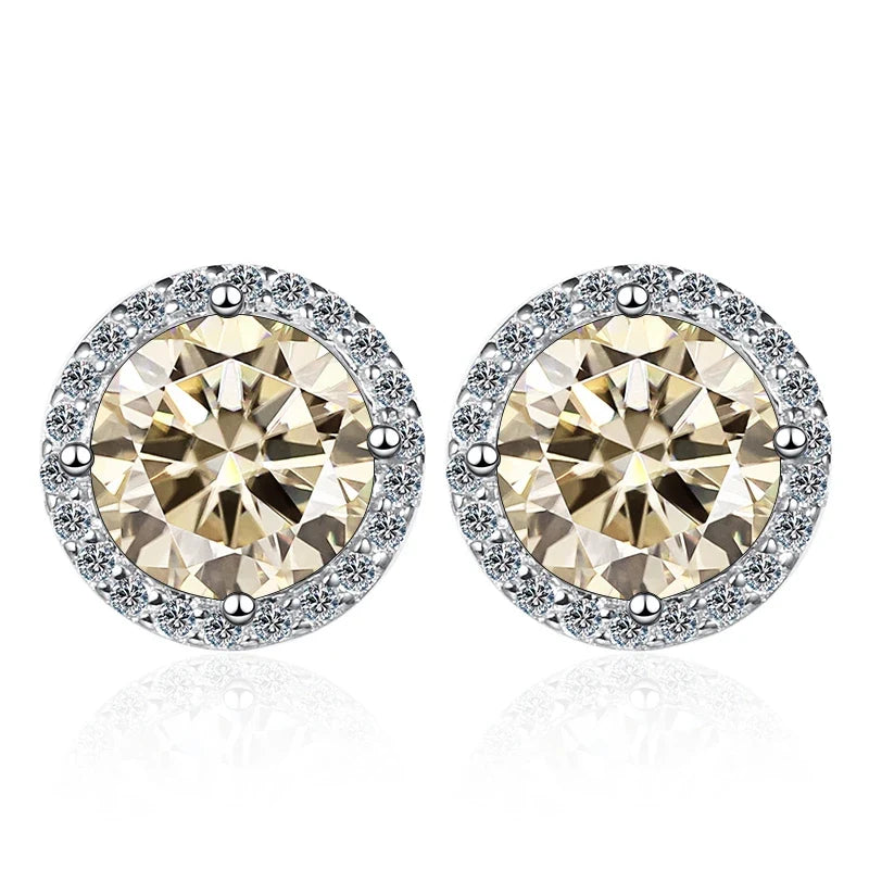 Colored Round Halo Moissanite Stud Earrings in Silver