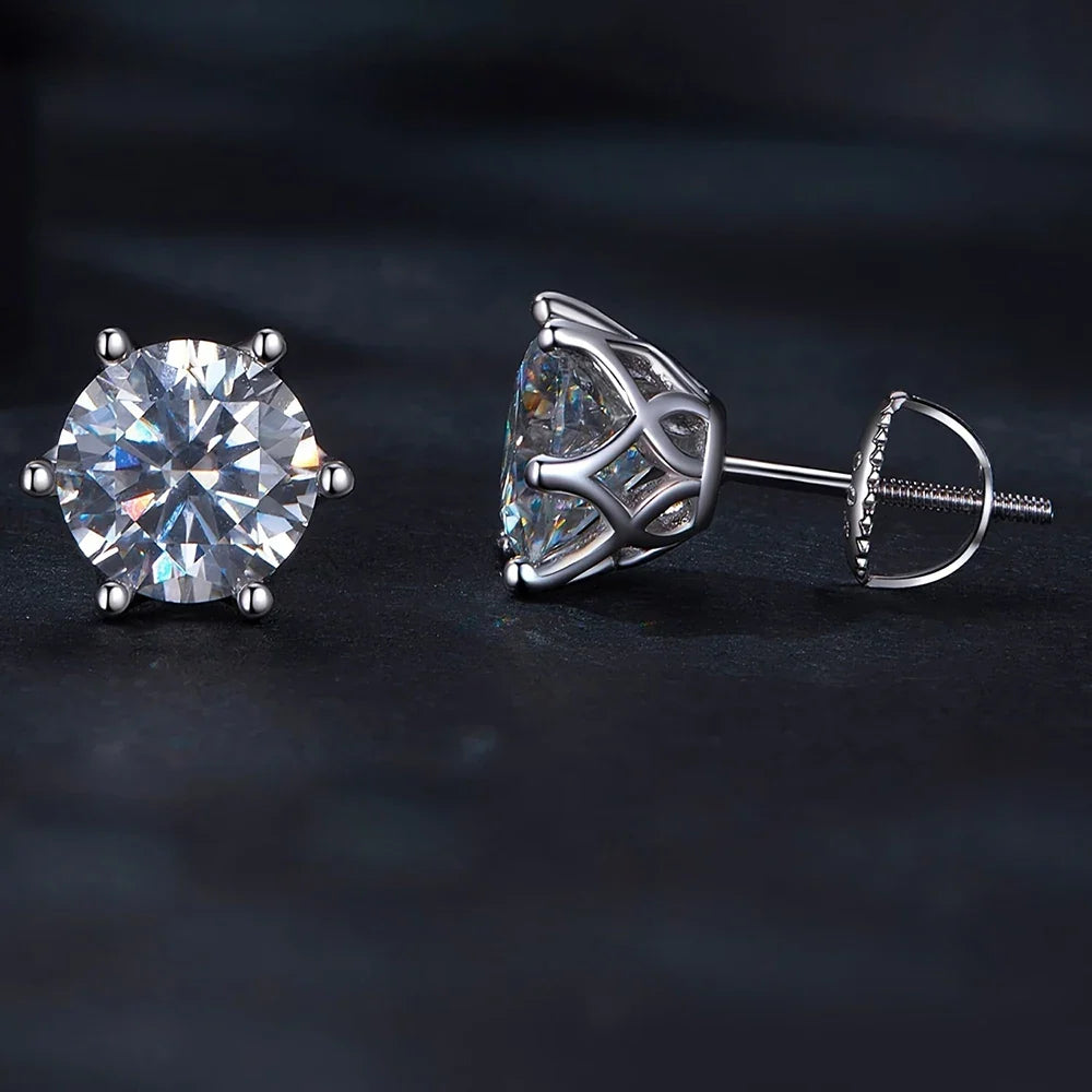 Colored Six-Prong Moissanite Screw-Back Stud Earrings