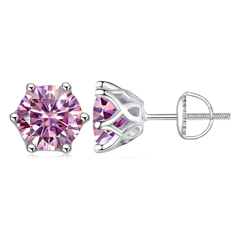 Colored Six-Prong Moissanite Screw-Back Stud Earrings