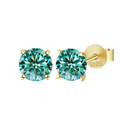 Cyan Round Moissanite Stud Earrings in Sterling Silver