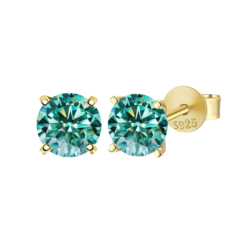 Cyan Round Moissanite Stud Earrings in Sterling Silver