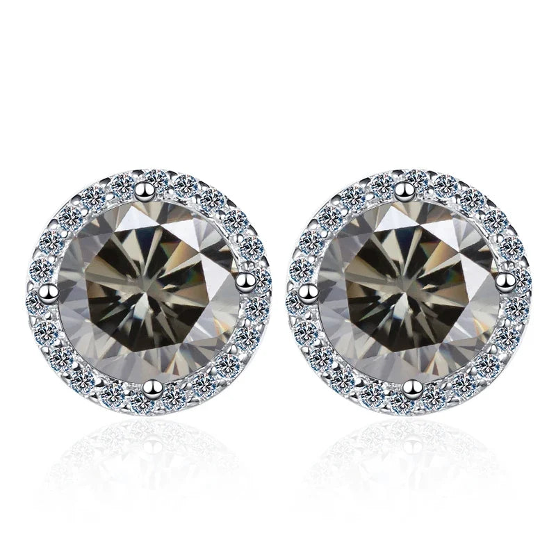 Colored Round Halo Moissanite Stud Earrings in Silver