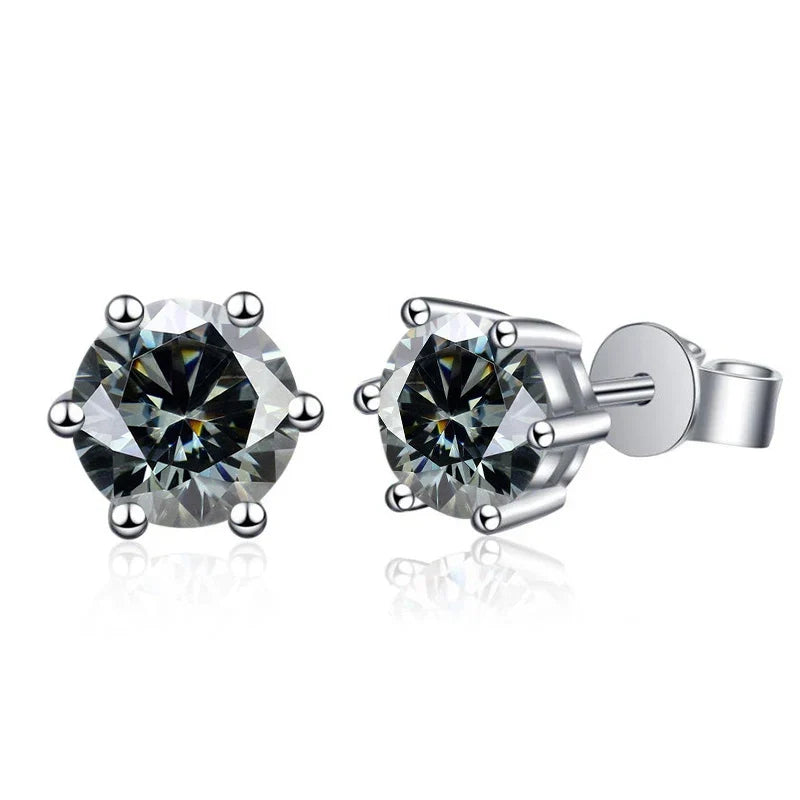 Colored Six-Prong Moissanite Basket Stud Earrings in Silver