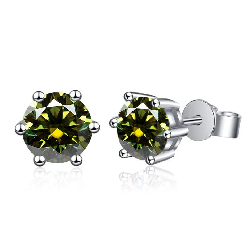 Colored Six-Prong Moissanite Basket Stud Earrings in Silver