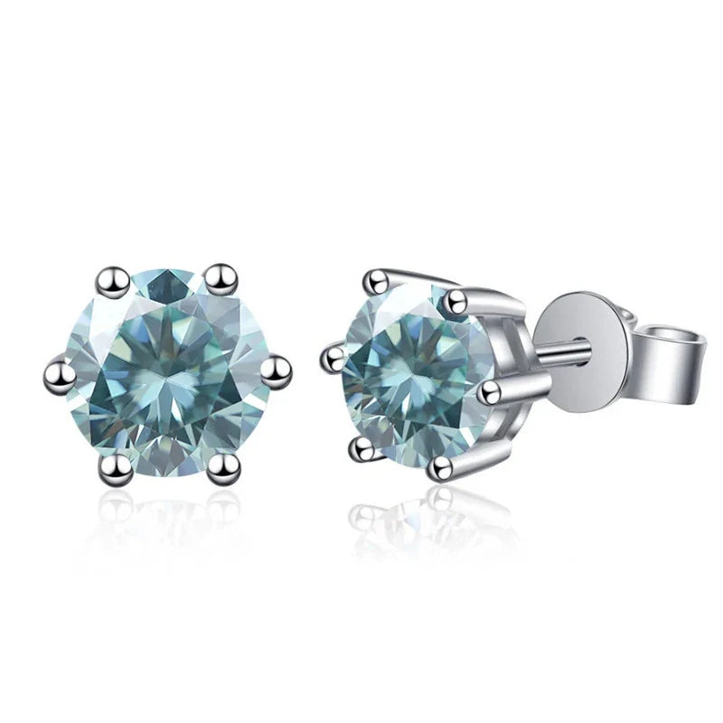 Colored Six-Prong Moissanite Basket Stud Earrings in Silver