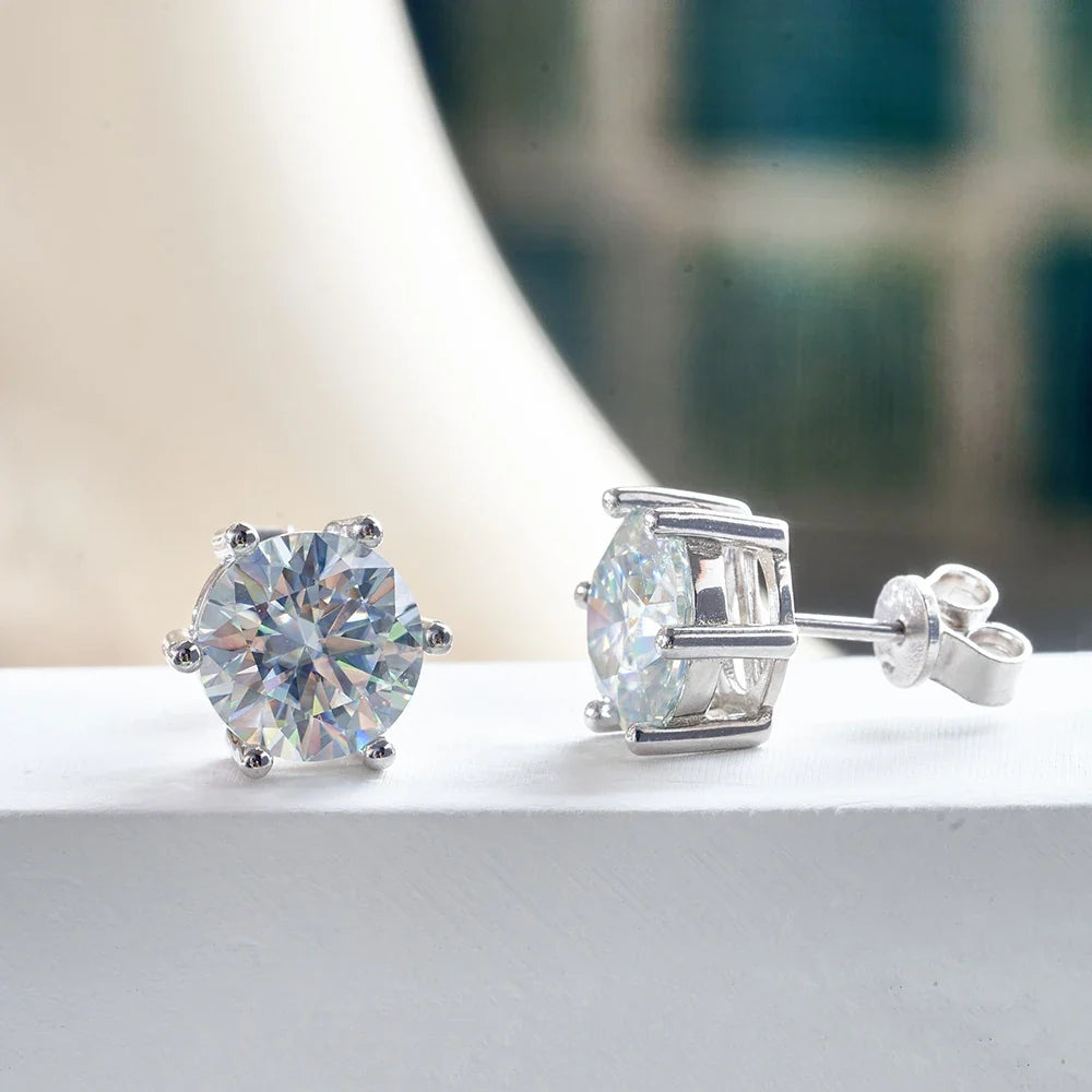 Colored Six-Prong Moissanite Basket Stud Earrings in Silver