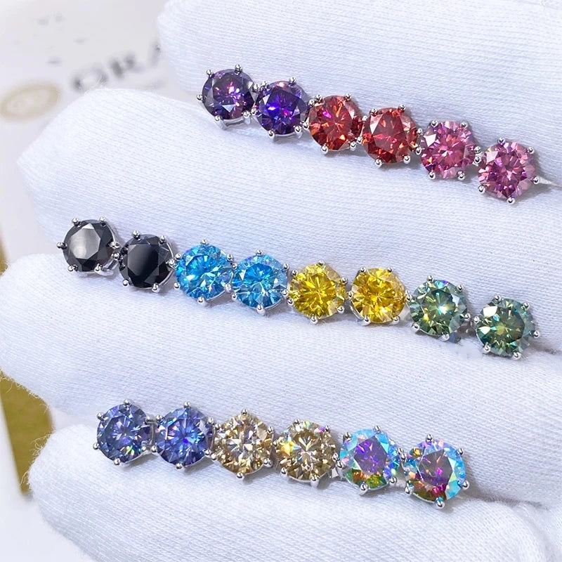 Colored Six-Prong Moissanite Basket Stud Earrings in Silver