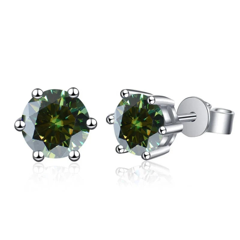 Colored Six-Prong Moissanite Basket Stud Earrings in Silver
