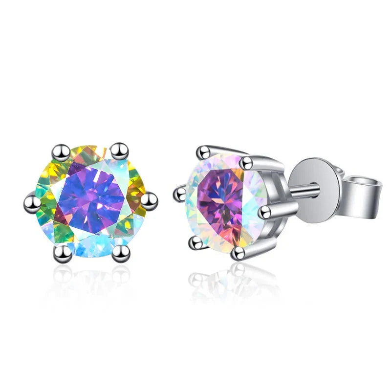 Colored Six-Prong Moissanite Basket Stud Earrings in Silver