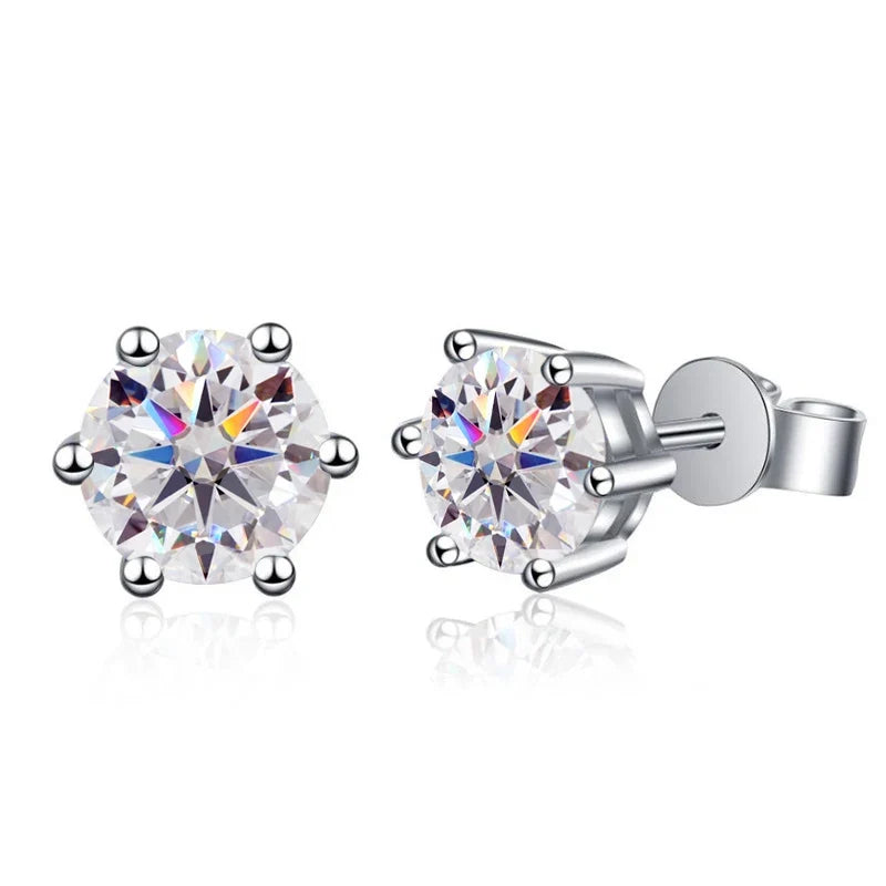 Colored Six-Prong Moissanite Basket Stud Earrings in Silver