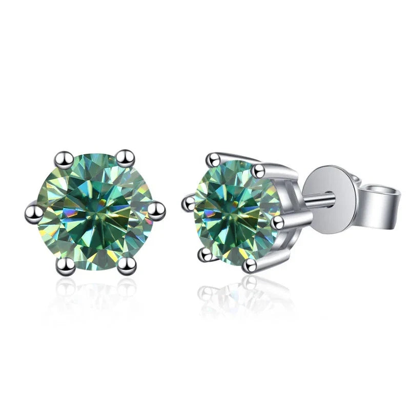 Colored Six-Prong Moissanite Basket Stud Earrings in Silver