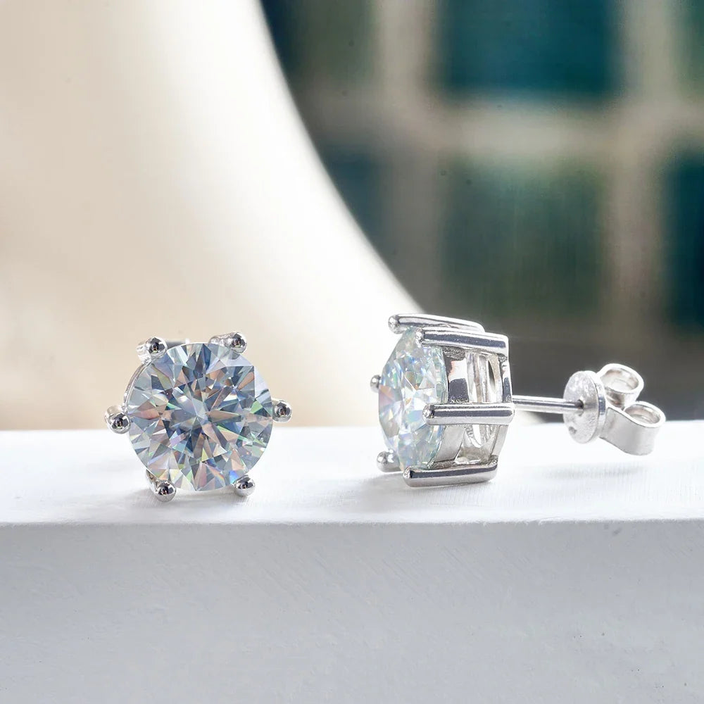 Colored Six-Prong Moissanite Stud Earrings in Sterling Silver