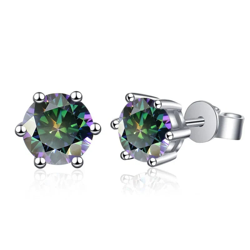 Colored Six-Prong Moissanite Basket Stud Earrings in Silver