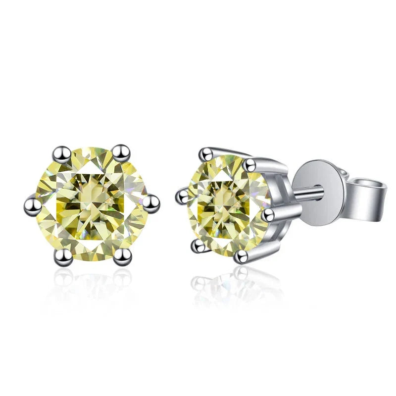 Colored Six-Prong Moissanite Basket Stud Earrings in Silver