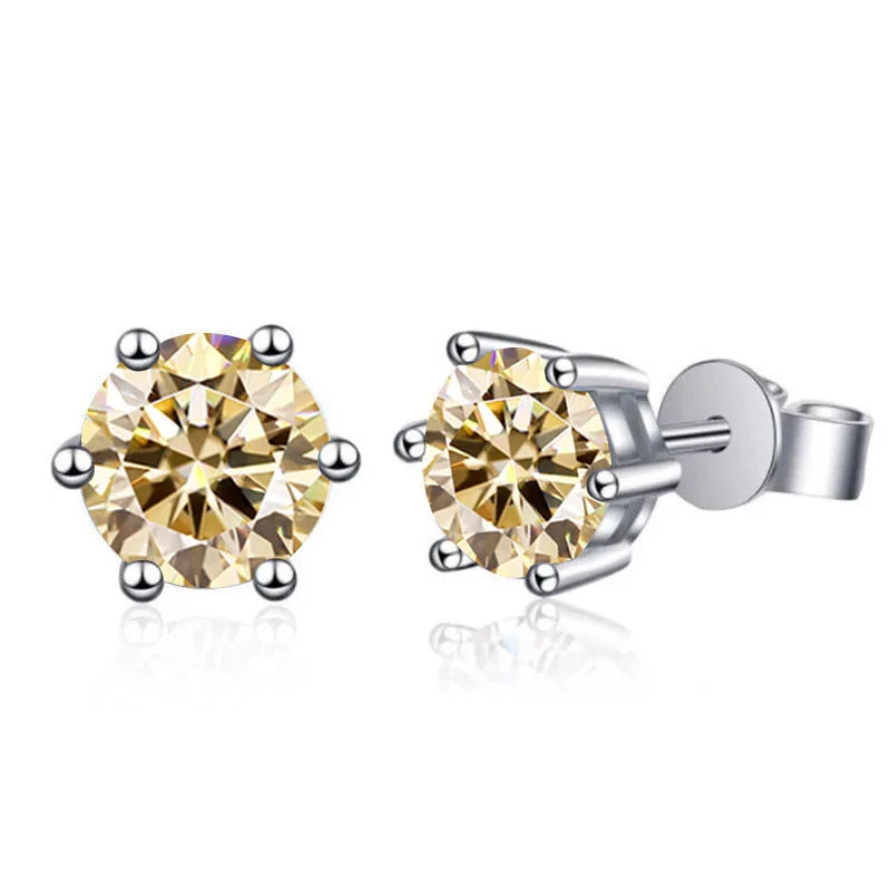 Colored Six-Prong Moissanite Basket Stud Earrings in Silver