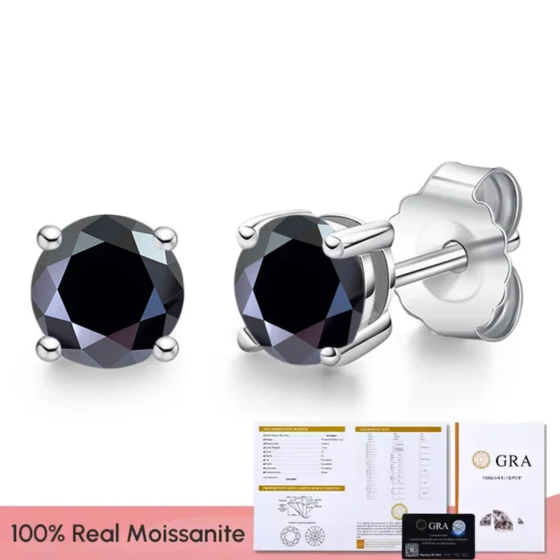 Black & White Moissanite Four-Prong Stud Earrings