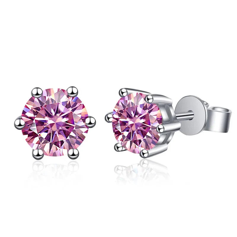 Colored Six-Prong Moissanite Basket Stud Earrings in Silver