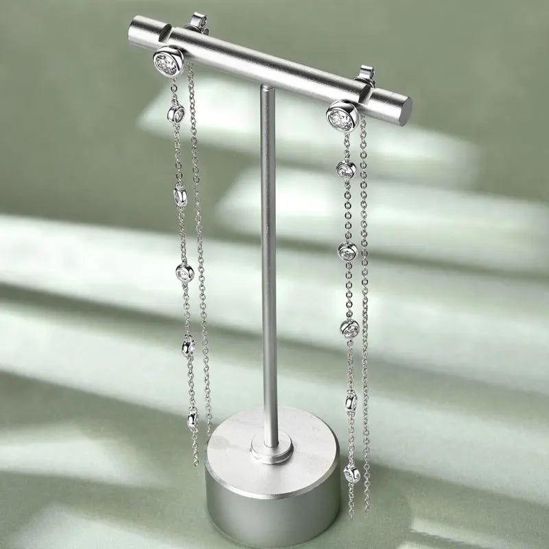Long Moissanite Station Chain Earrings in Sterling Silver