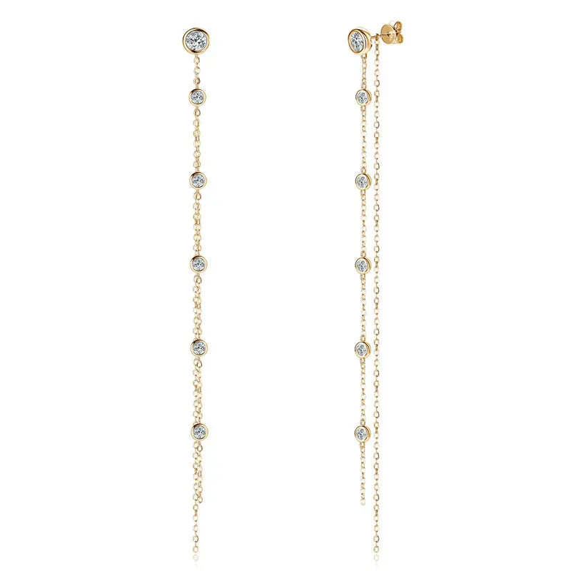 Long Moissanite Station Chain Earrings in Sterling Silver