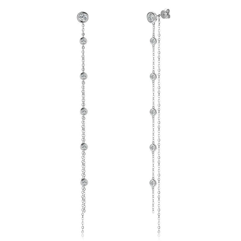 Long Moissanite Station Chain Earrings in Sterling Silver