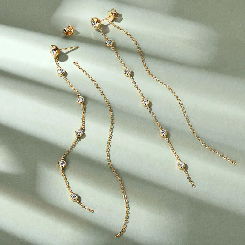 Long Moissanite Station Chain Earrings in Sterling Silver