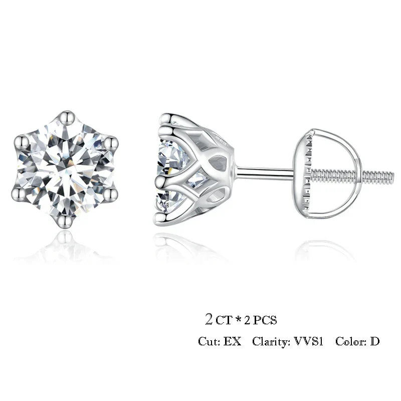 Moissanite Stud Earrings S925 Sterling Silver 6-Prong Round D Color 18K Bridal