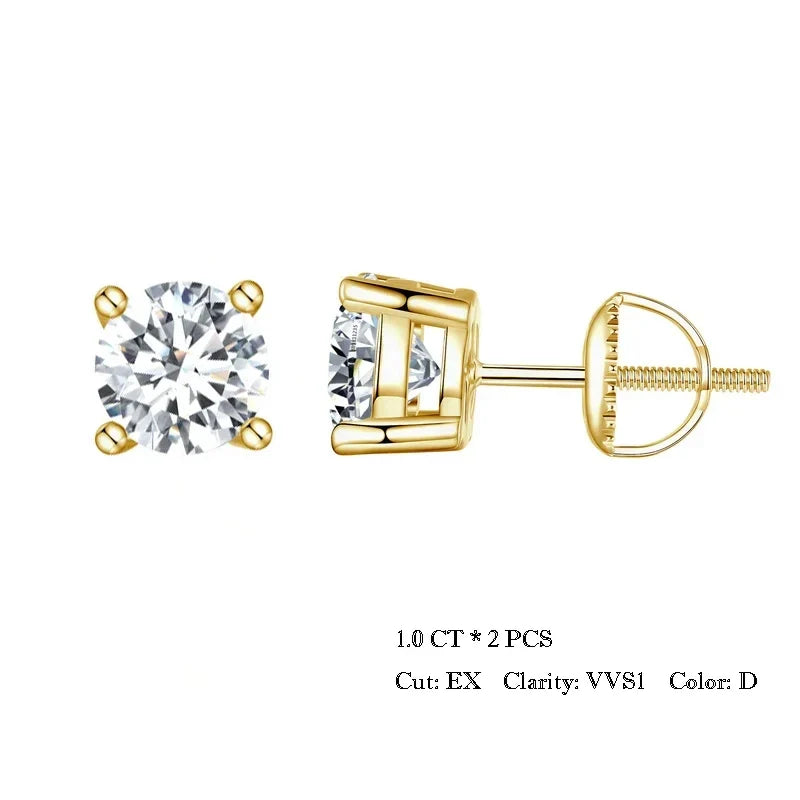 Four-Prong Moissanite Screw-Back Stud Earrings