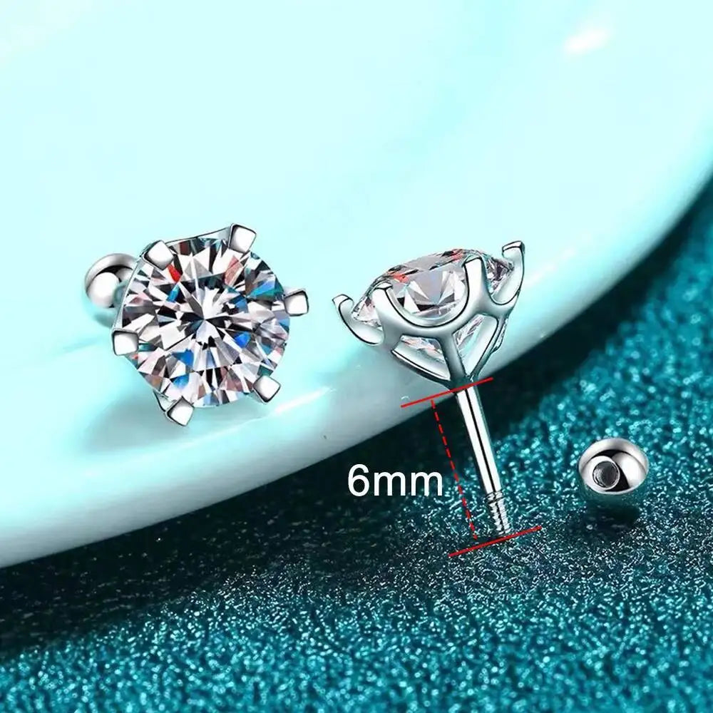 Round Moissanite Ball-Back Stud Earrings in Sterling Silver