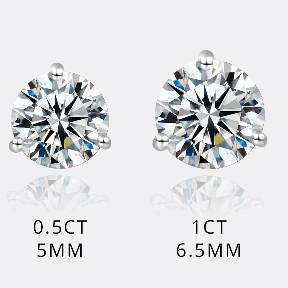 Three-Prong Round Moissanite Stud Earrings in Silver