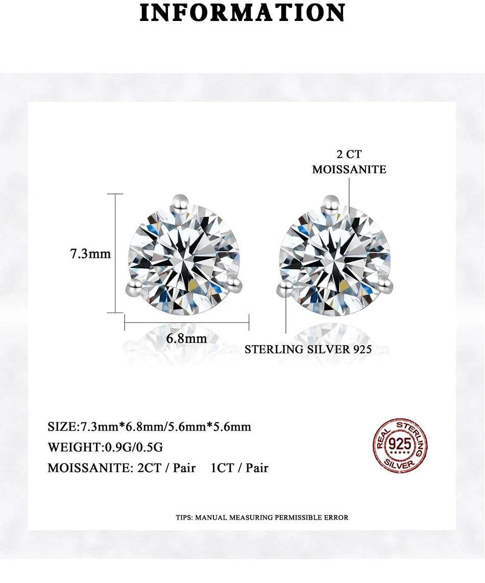 Three-Prong Round Moissanite Stud Earrings in Silver