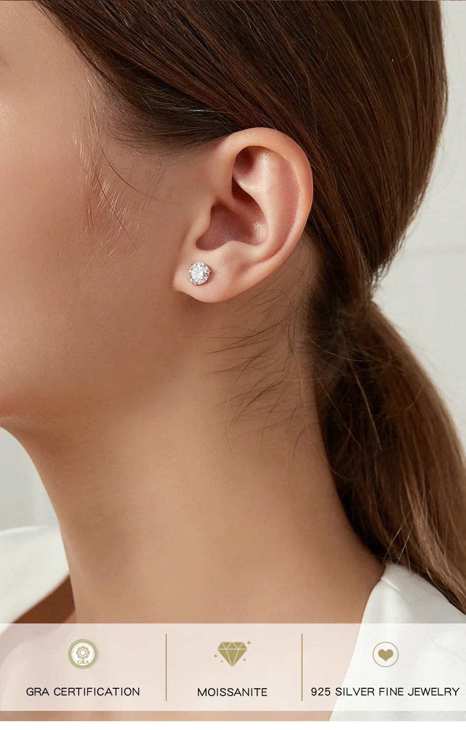Three-Prong Round Moissanite Stud Earrings in Silver