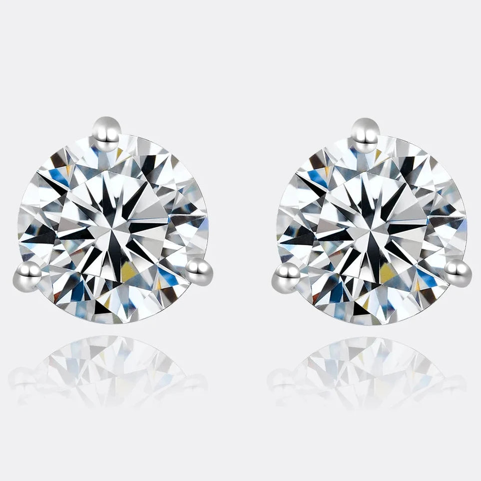 Three-Prong Round Moissanite Stud Earrings in Silver