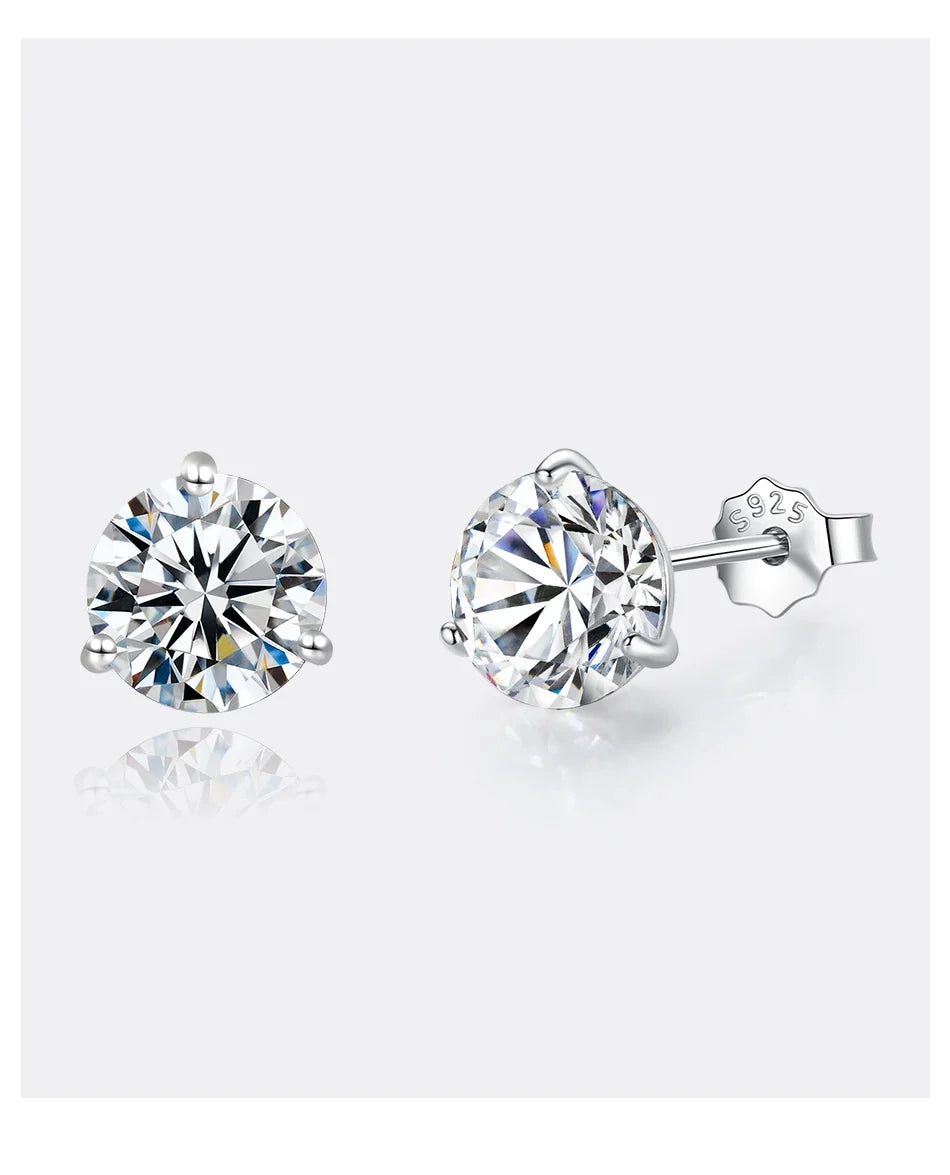 Three-Prong Round Moissanite Stud Earrings in Silver