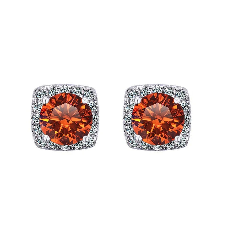 Colored Cushion Halo Moissanite Stud Earrings, 1 ct Each