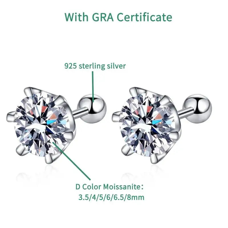 Round Moissanite Ball-Back Stud Earrings in Sterling Silver