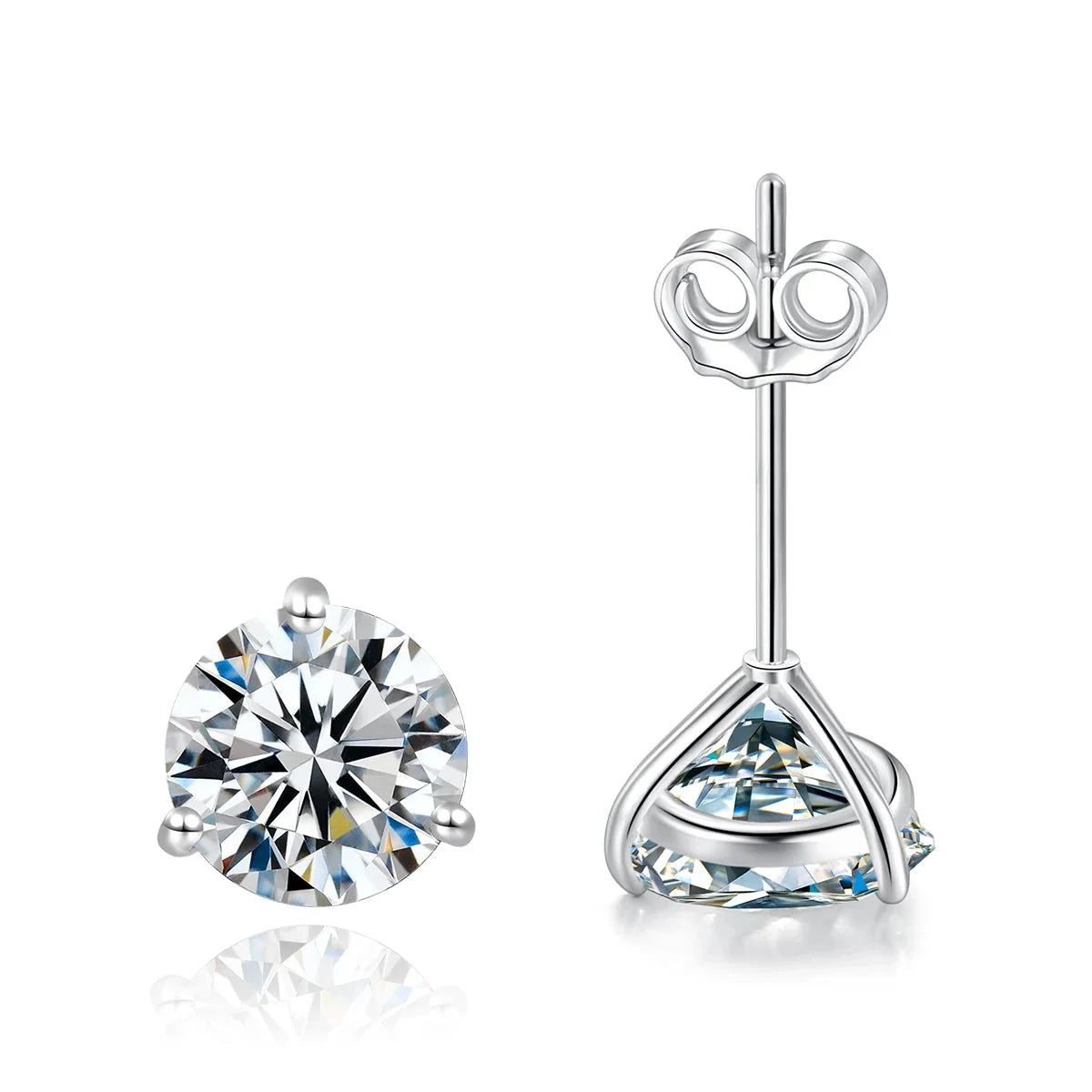 Three-Prong Round Moissanite Stud Earrings in Silver