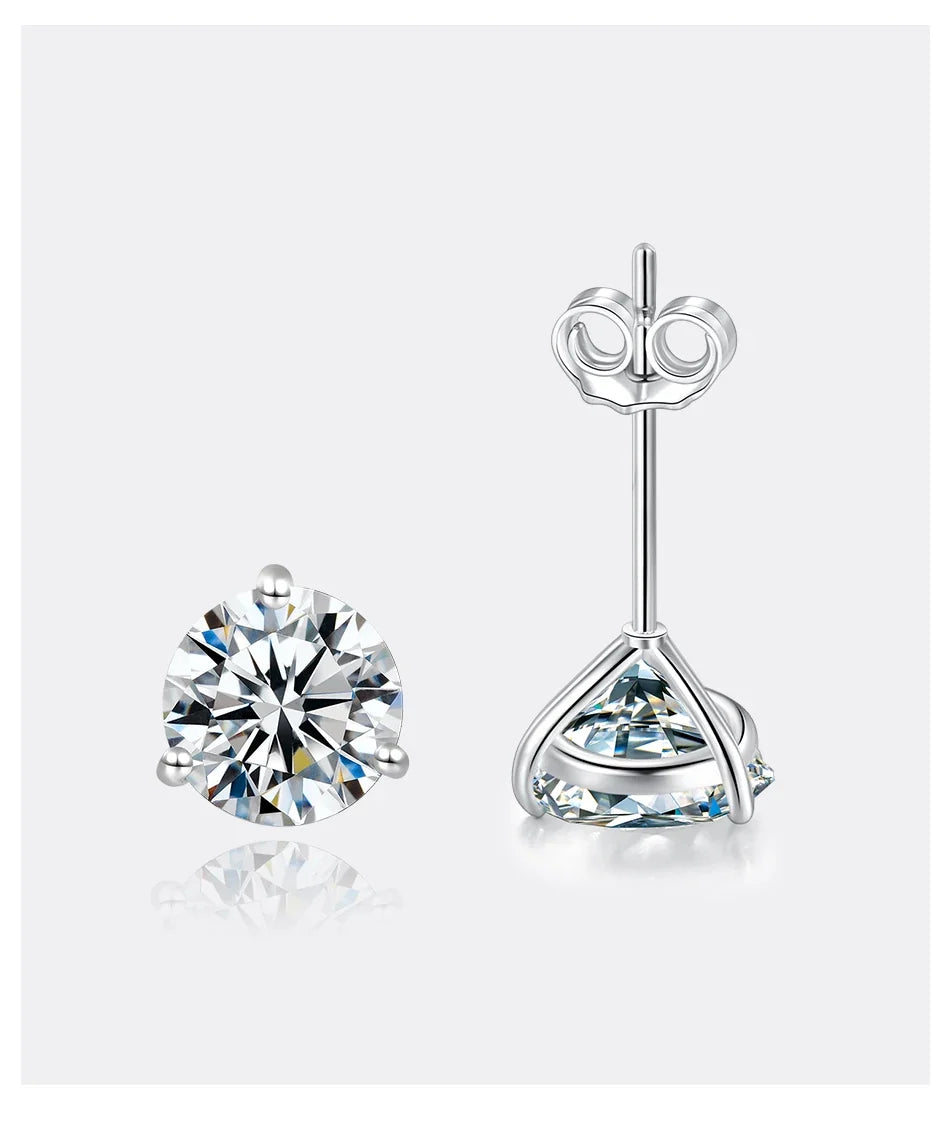 Three-Prong Round Moissanite Stud Earrings in Silver