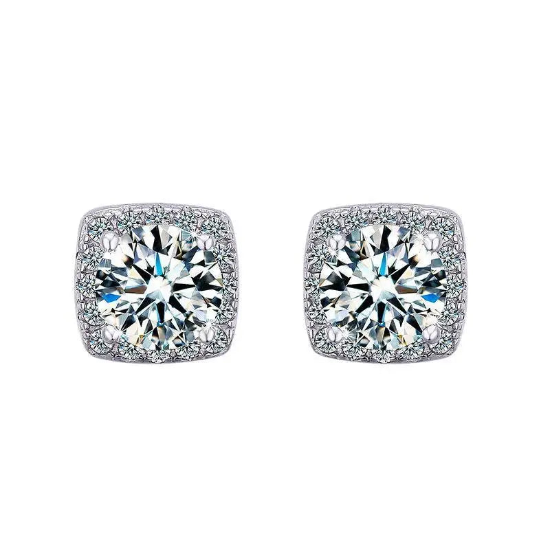 Colored Cushion Halo Moissanite Stud Earrings, 1 ct Each