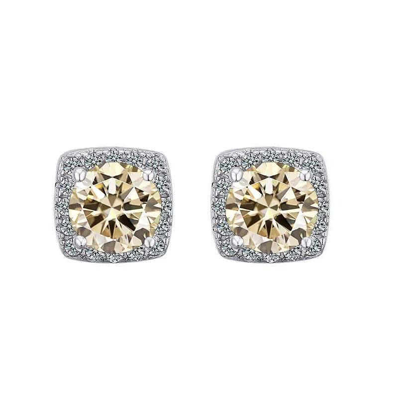 Colored Cushion Halo Moissanite Stud Earrings, 1 ct Each
