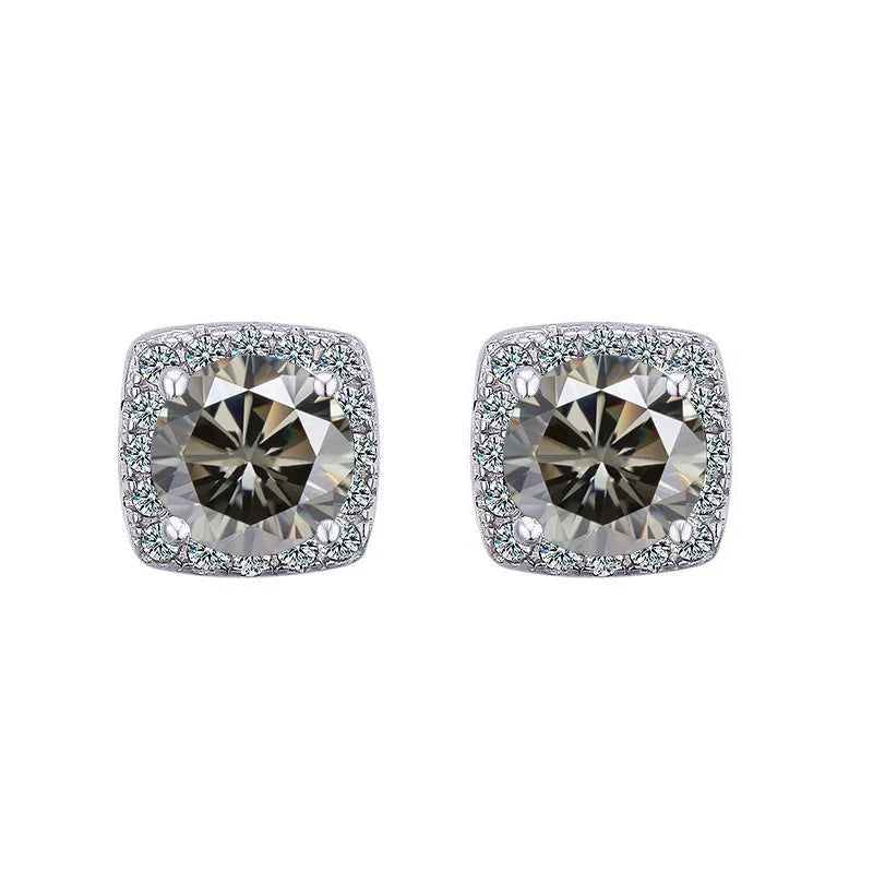 Colored Cushion Halo Moissanite Stud Earrings, 1 ct Each