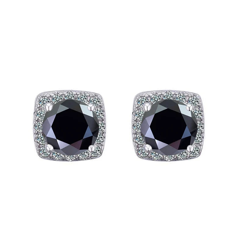 Colored Cushion Halo Moissanite Stud Earrings, 1 ct Each