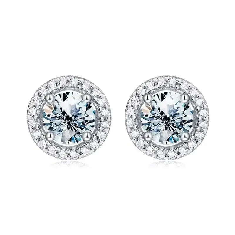 Round Halo Moissanite Stud Earrings in Gold-Tone or Silver