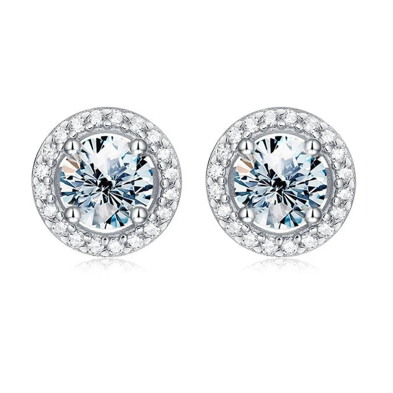 Round Halo Moissanite Stud Earrings in Gold-Tone or Silver