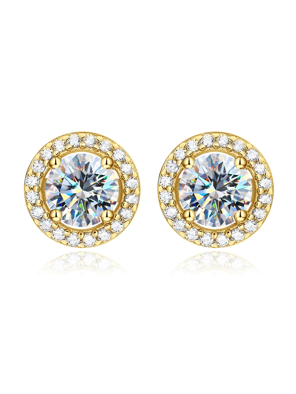 Round Halo Moissanite Stud Earrings in Gold-Tone or Silver