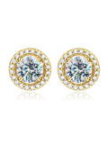 Round Halo Moissanite Stud Earrings in Gold-Tone or Silver