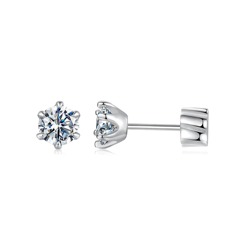 Round Moissanite Crown-Setting Stud Earrings in Sterling Silver