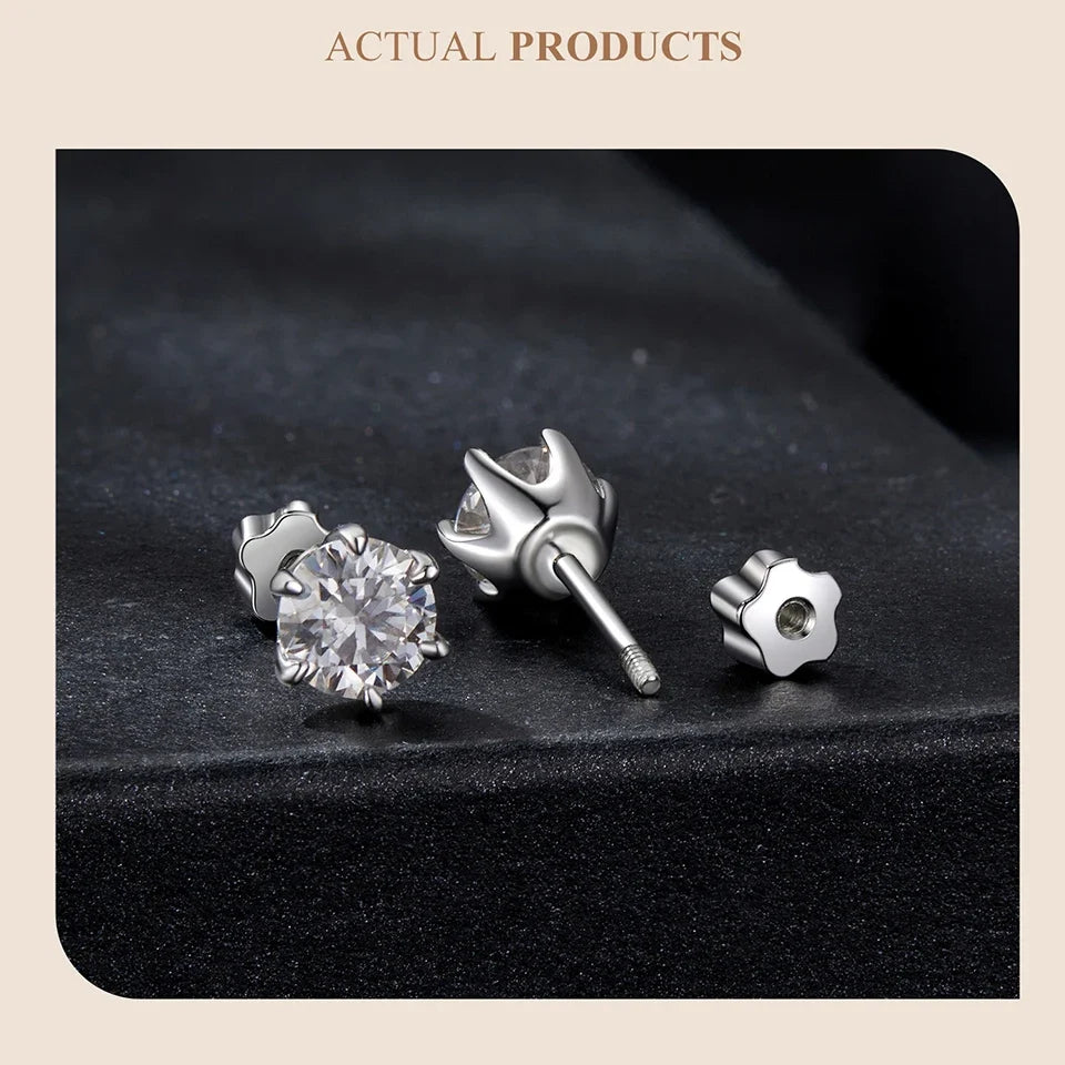 Round Moissanite Crown-Setting Stud Earrings in Sterling Silver