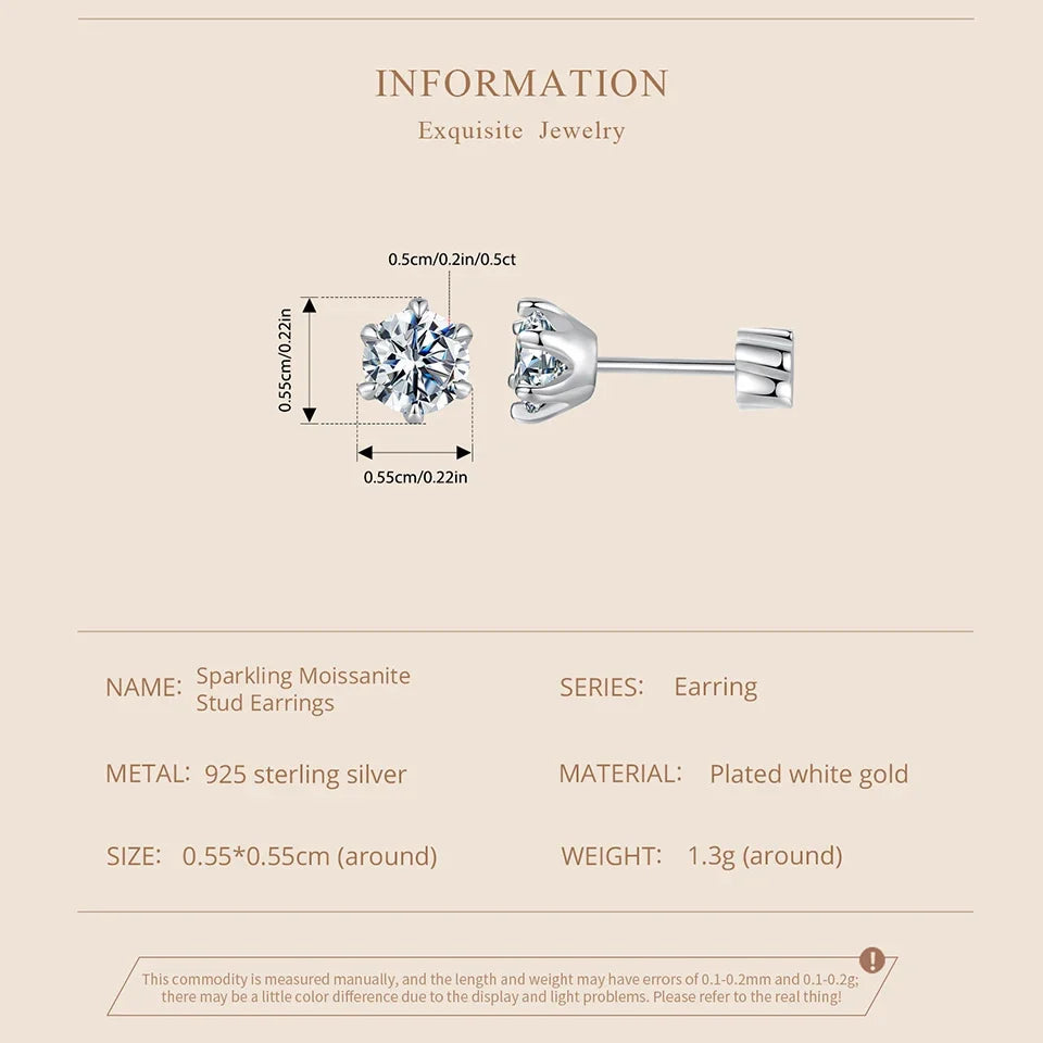 Round Moissanite Crown-Setting Stud Earrings in Sterling Silver